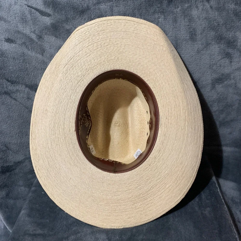 Atwood 7X Palm Leaf Straw Cowboy Hat Tan Long Oval Western 7 1/8 Made in Mexico